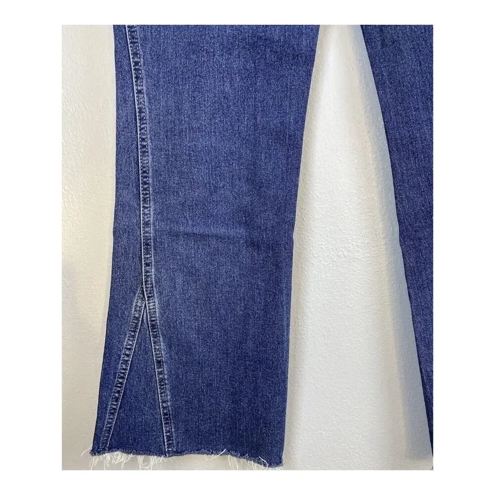 Free People Cropped Kick Flare Jeans Raw Hem Side Slit Stretch Denim W28